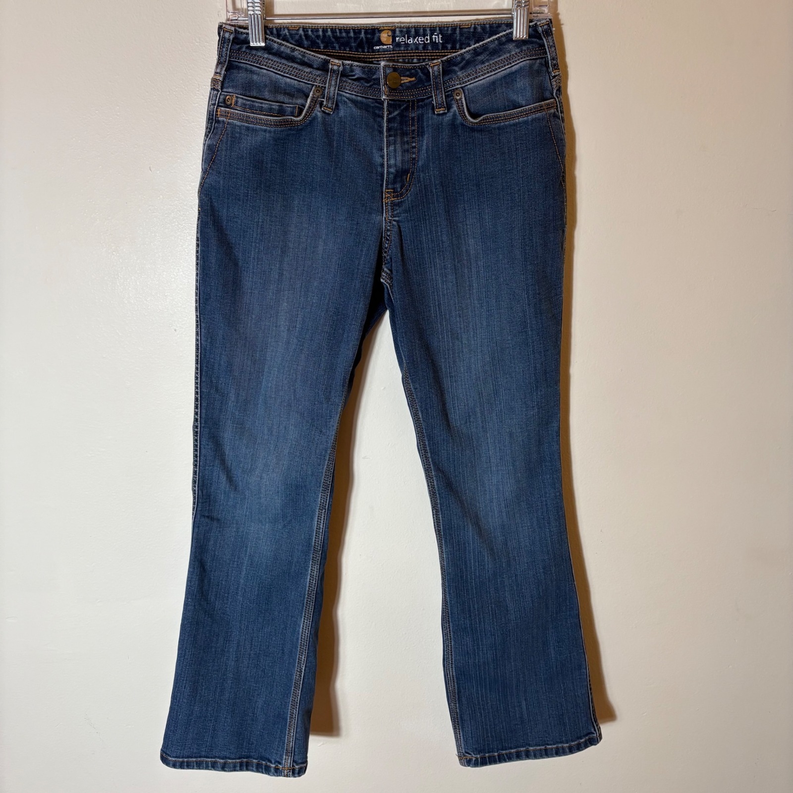 Carhartt Relaxed Fit Blue Denim Bootcut Jeans Size 4 Short